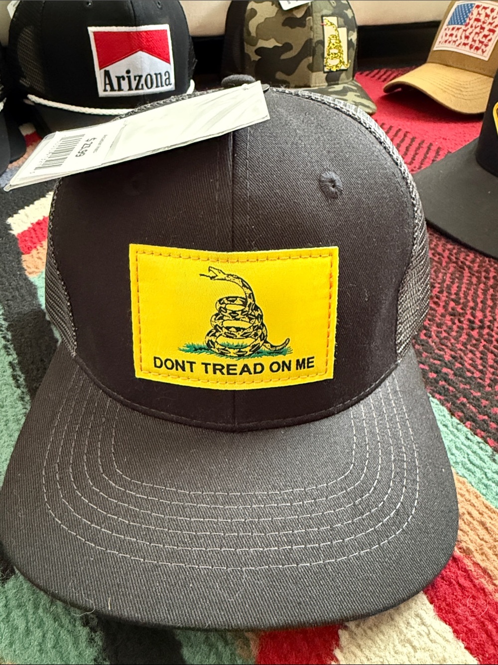 Dont Tread On Me Black Mesh Baseball Cap with Yellow Patch